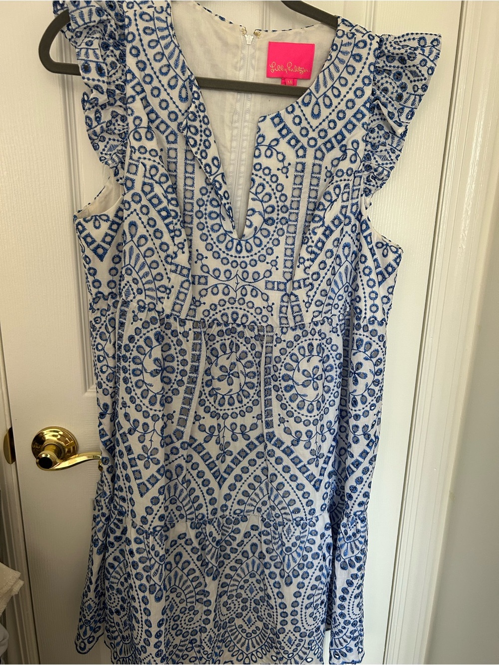 Lilly Pulitzer Blue & White Patterned Ruffle-Sleeve Dress